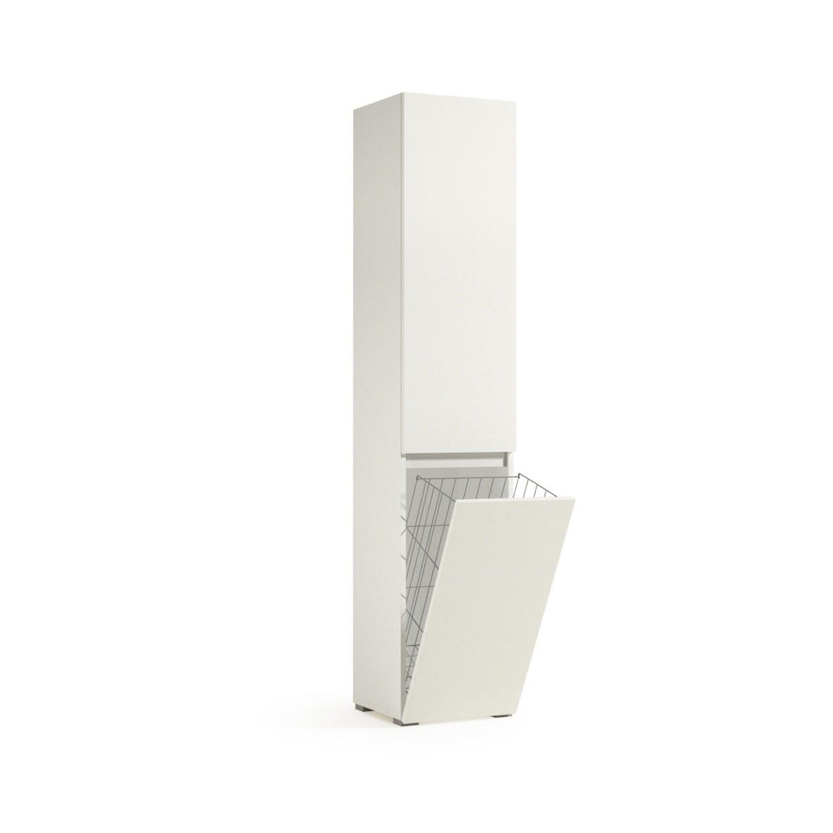 Trentiner Mobile multiuso bianco con ripiani interni e cestello portabiancheria 195x45x37 cm