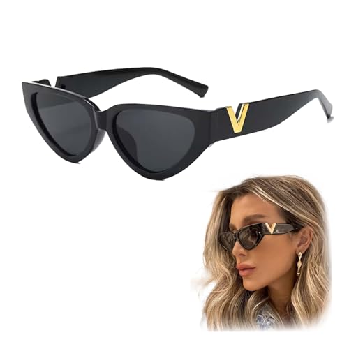 نظارات شمسية للنساء بتصميم شعار معدني على شكل حرف V من ذا باك، اطارات لون اسود، عدسات هندسية، 54 ملم