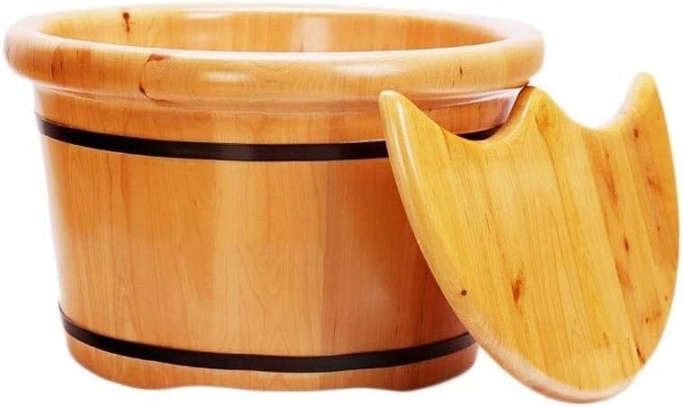 Cuba de madera para baño de pies con tapa y taburete