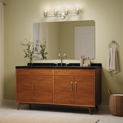 Image of Progress Lighting Replay 31.125 Inch 4-Light Vanity Light, Transitional, Brushed Nickel with Clear Glass Shades, (7.875 inch H x 31.125 inch W x 6 inch D), P300584-009