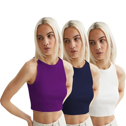 Image of KERI PERRY Tops for Women Crop Top for Women's Tank Activewear Tee Sports Western Casual Cotton Camisole Pack of 3 Combo