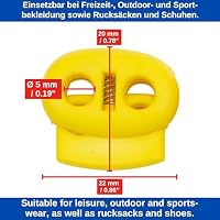 Kordel Stopper, 2-Loch, 10 Stück, in Gelb, für bis Ø 4 mm Kordeln, Band Klemme Jacke, Bekleidung, Rucksack, Gummikordel Stopper, Schnellverschluss Schnürsenkel, Schnur Rutsche, Tanka Kordelstopper – Ansicht 4