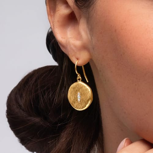 JEAN RACHEL JEWELRY 14K Gold Plated Sterling Silver Dangle Earrings for Women - Coin Drop with 0.16 TCW Cubic Zirconia Vintage Design - Hypoallergenic, Lead & Nickel Free Statement Earrings2