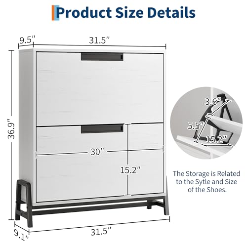 GarveeHome Shoe Storage Cabinet with 2 Flip Drawers, Freestanding Shoe Organizer with Metal Legs, Narrow Shoe Rack Cabinet for Entryway, Foyer, Hallway, Living Room, White