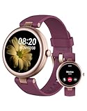 SHANG WING Reloj Inteligente Mujer pequeño Redondo Respuesta Llamadas para Android iOS Reloj Fitness podómetro pulsómetro de muñeca saturímetro notificaciones Whatsapp (Morado)