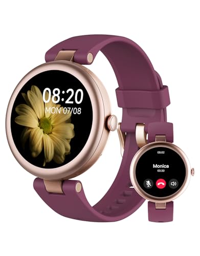 SHANG WING Reloj Inteligente Mujer pequeño Redondo Respuesta Llamadas para Android iOS Reloj Fitness podómetro pulsómetro de muñeca saturímetro notificaciones Whatsapp (Morado)