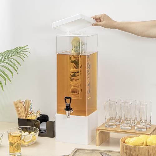 Image of Restaurantware-Bev Tek 3 Gallon Beverage Dispenser, 1 Square Drink Dispenser For Parties - With Infusion Core, Bamboo Base, Clear Acrylic Drink Dispenser With Stand, Easy-To-Use Spigot