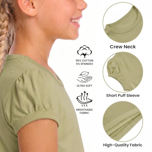 Image of Lilax Girls Short Puff Sleeve Cotton T-Shirt, Toddler & Little Girls Top | 95% Cotton Puff Sleeve Tee; Crewneck, Short Sleeve; Toddler & Girls Sizes 2T-12; for School, Play & Everyday; Machine Wash
