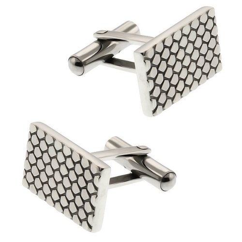 Gem Stone King Modern Scales Pattern Contoured Stainless Steel Shirts Cufflinks for Men Fashion Luxurious Tuxedo Charm Business Wedding 12X20MM