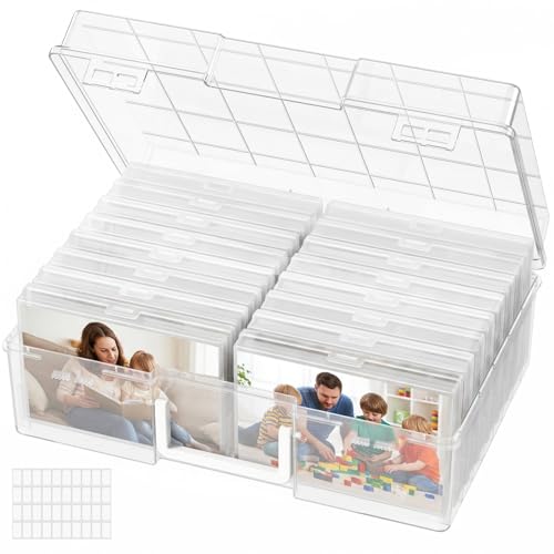 Lifewit 16 Pcs Photo Storage Box, Photo Albums 4x6 Pictures, Acid-Free Stackable Case with Labels,...