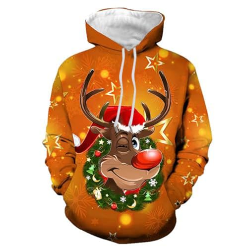Générique Sudadera con capucha para hombre de Navidad, Halloween, suéter trenzado, suéter feo de Navidad, suéter de Navidad, suéter de Navidad de metal, sudadera familiar, D-naranja, 3XL, D-naranja.,