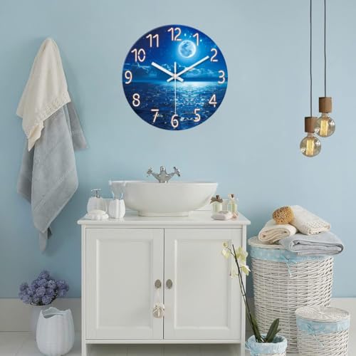 Image of XFM Large Blue Moon Wall Clock Battery Operated 20 Inch | Silent Non-Ticking Analog Clock, Decorative for Living Room, Bedroom, Office & Kitchen