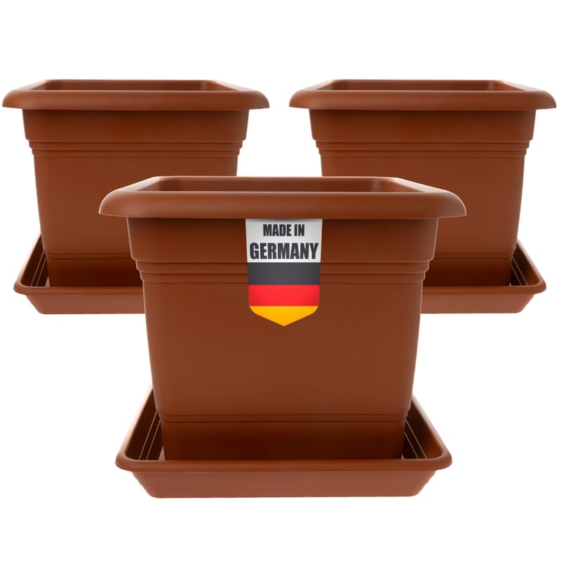 2friends Macetero grande exterior de plástico terracota, juego de 3 macetas, 40 x 40 cm, para exteriores, robustas, grandes, ideales para jardín y terraza