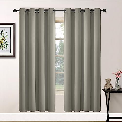 Yakamok Premium Room Darkening Thermal Insulated Curtains for Bedroom/Living Room - Classic Grommet Top (2 Panels, Taupe, 52 Inch by 72 Inch)