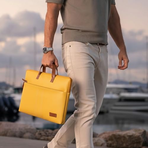 Image of Giordano Unisex 15 Inch Laptop Sleeve PU Bag for Professionals | Premium Leatherette | Water-Resistant & Padded Slim-Fit with Trolley Strap for Men & Women
