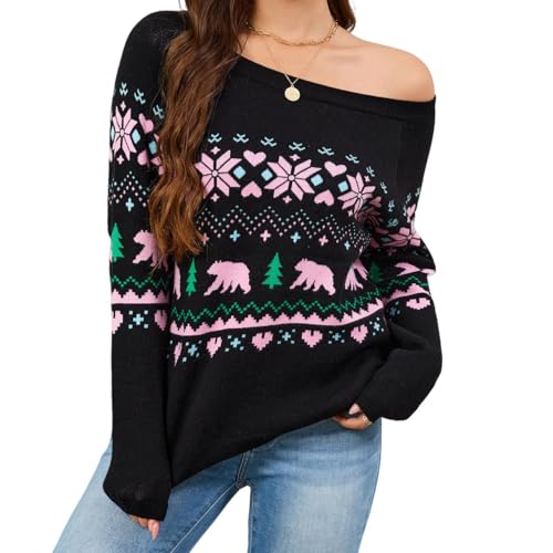 Image of LUBOT Ugly Christmas Sweaters for Women Soft Acrylic Blend Cute Fuzzy Funny Wintertime Holiday Parties Knitted Pullover