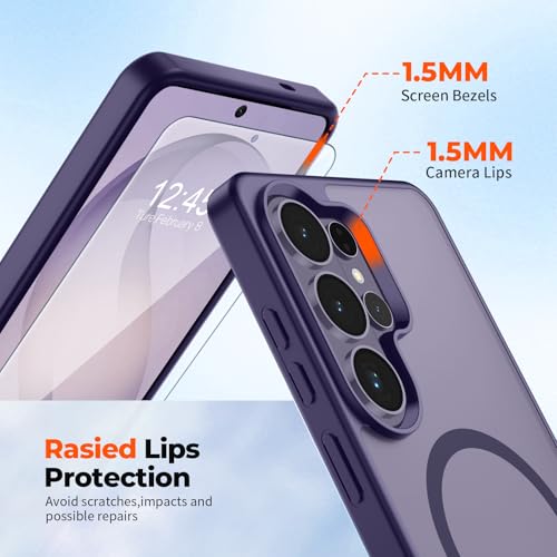 Image of SUPFINE Magnetic for Samsung Galaxy S26 Ultra Case with Screen Protector, (Built-in Magnets) (Military Grade Drop Protection) Slim Translucent Shockproof Phone Case,Dark Purple