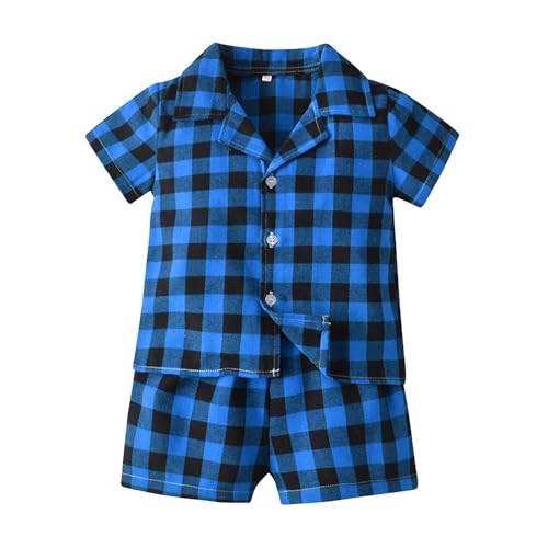 Toddler Girls Boys Plaid 𝐏a𝐣ama Set Button Down Shirts and Shorts Summer Outfits Short Sleeve 𝐏𝗝s Preppy Outfits