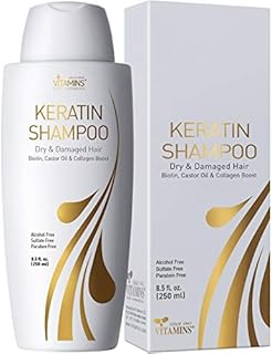 Vitamins Keratin Shampoo Hair Treatment - Biotin and Collagen Protein with Castor Oil for Curly Wavy and Straight Hair - Sulfate Free Product for Dry Damaged or Color Treated Hair