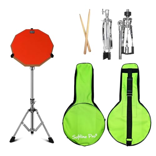 Image of Softline Pro SP-DPPK-Kit 12 inch & 10 Corners Dumbed Drum Practice Pad Kit, Double Side with Stand & Bag (SP-DPPK-43-STICK-KIT-OG)