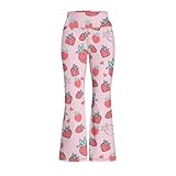 Pointodoor Strawberries Girls Yoga Pants Casual Soft Flared Leggings High Waisted Skinny Sweatpants Pants Kids Trousers