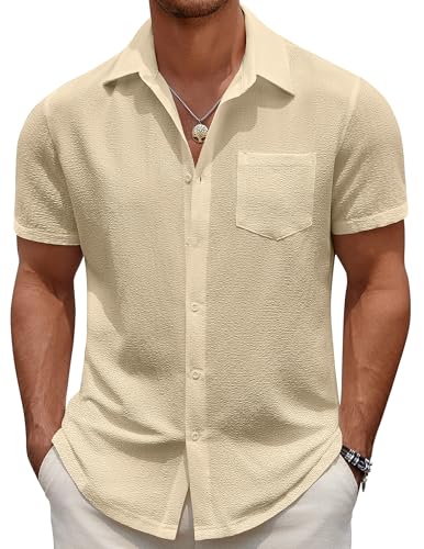 COOFANDY Men's Casual Button Down Short Sleeve Shirt Textured Summer Beach Vacation Shirt
