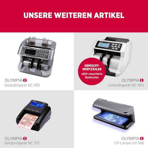Olympia NC 452 Akku Geldzählmaschine & Geldscheinprüfer | Falschgeld Prüfer | Geldzählmaschine Scheine | Banknotenzähler mit UV MG Sensoren | LCD Display | Zählmaschine für Geldscheine & Banknoten