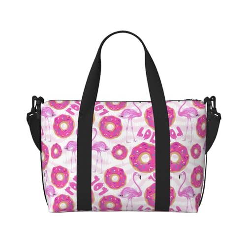 Sac de voyage imprimé flamant rose et beignets avec base noire