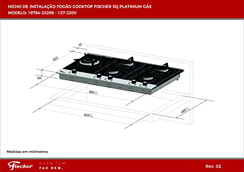 FISCHER COOKTOP À GÁS 5 BOCAS PLATINIUM MESA VIDRO PRETO BIVOLT - 19784-23299 glide