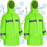 Halfchet 2 Pcs High Visibility Reflective Rain Jacket for Men Women Waterproof Rain Jacket Coat with Reflective Strip(Fluorescent Green, XXL)