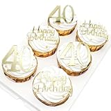Happy Birthday Cupcake Party Decorations, Gold Mirror Acrylic，Acrylic Number Cupcake Topper,12 Pieces,40th Birthday Cake Toppers,40th Cupcake Topper,(40th Birthday Cupcake)