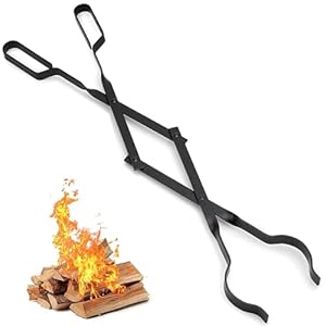 AMAGABELI GARDEN & HOME 26″ Long Firewood Tongs Log Grabber for Fireplace Fire Pit Campfire Bonfire for up 12” Thick Logs Heavy Duty Wrought Iron Outside Outdoor Indoor Wood Stove Fire Place Tools