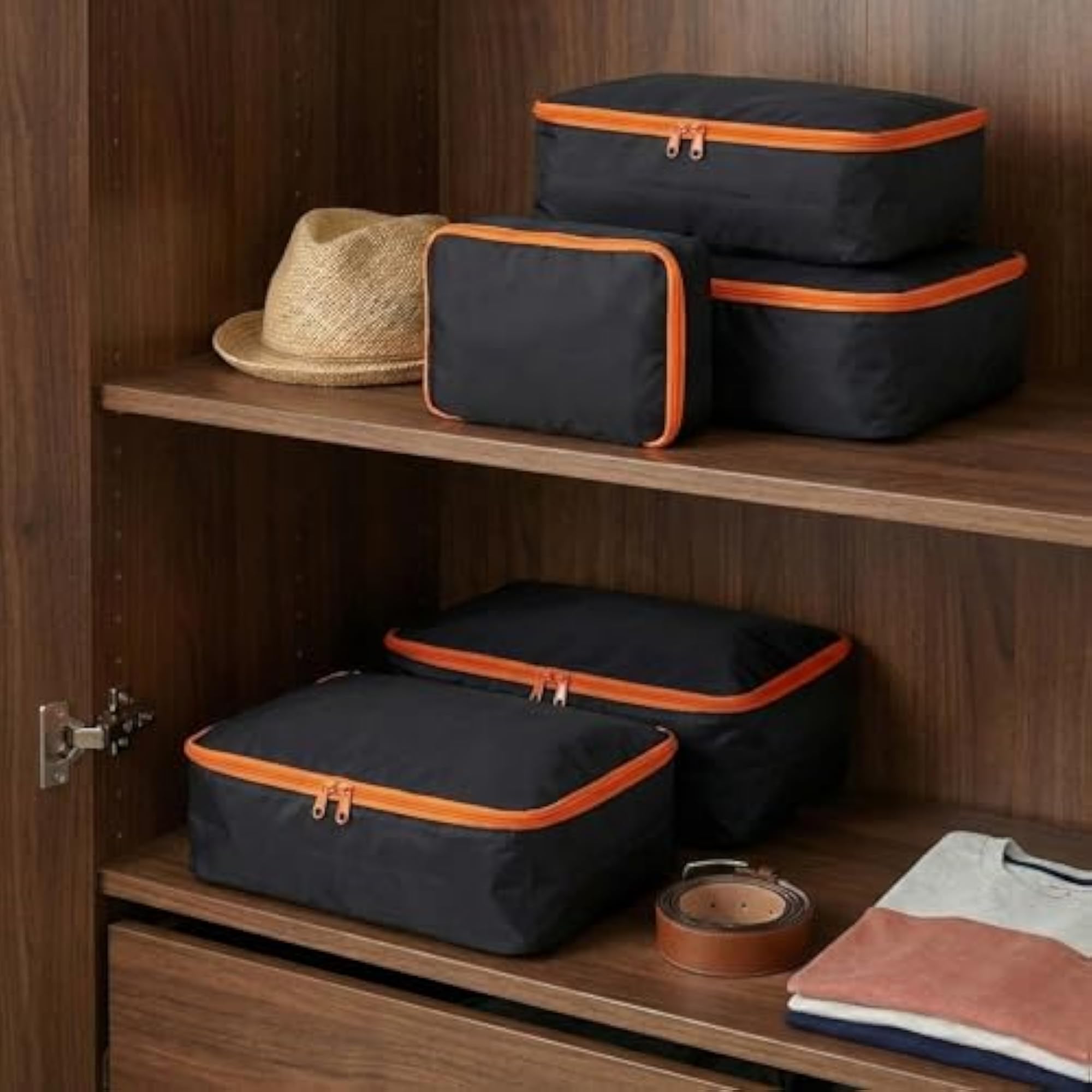Travel Packing Cubes, Black Fabric Organizer Pouch Set of 4