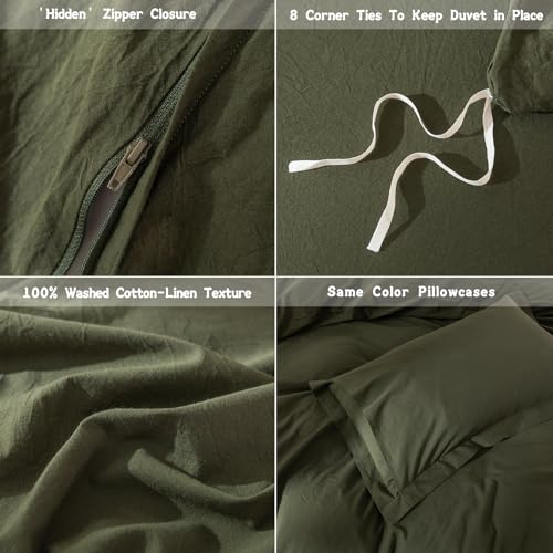 Warm Moment 3Pcs Olive Green Solid King Duvet Cover Set Washed Cotton by Warm Moment - Used condition - Image 5