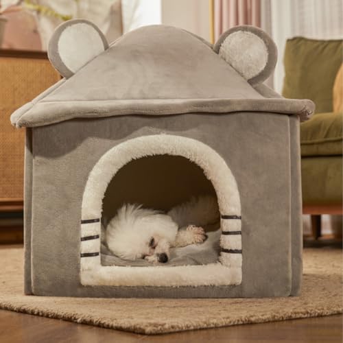 猫 ベッド 暖かい ペットハウス 冬用 ペットベッド 小型犬用 洗える 猫 ハウス 屋根付き 犬ベッド 可愛い 犬ハウス 防寒対策 室内 滑り止め ふわふわ ぐっすり眠る クッション付き 猫犬用 快適 グレーH