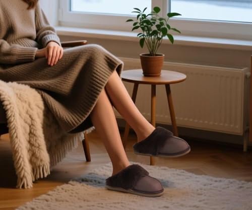 Image of KuaiLu Womens Cozy Memory Foam Slippers Ladies Fuzzy Faux Fur Lined Warm Arch Support House Shoes Slip on Comfy Winter Scuff Indoor Outdoor Rubber Hard Sole