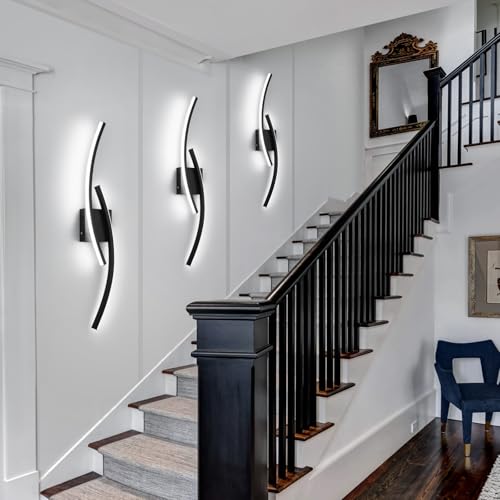 Image of Battery Operated Wall Sconce Set of 2,Black Wall Sconces with Remote Control,3000K-6000K Modern LED Wireless Wall Light for Living Room, Hallway, Bedroom, 31.89 Inch (2 Pack)