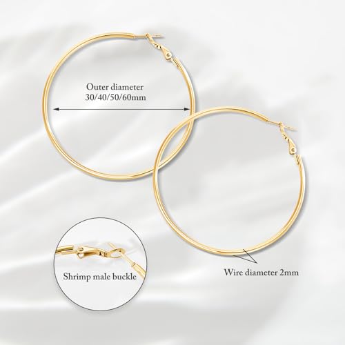 Pickbeau Gold Large Hoop Earrings For Women | 14K Real Gold Plated Hypoallergenic Big Round Circle Hoops Women'S Loop Earrings Set For Women thumb #4