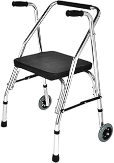 Lightweight Folding 2 Wheel Travel Walker with Seat and Armrest Adjustable Height Elderly