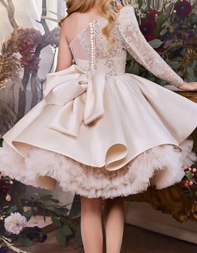 TIANMEI Flower Girls Dresses for Wedding Satin Lace Beaded Tulle Tiers Pageant Birthday Dress Kids Sequin Prom Ball Gowns2