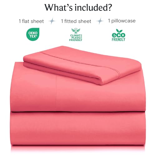 Image of LuxClub 3 PC Twin XL Sheet Set, Deep Pockets Wrinkle Free Cooling Bed Sheets Hotel Bedding for Women, Men, Kids & Teens, Includes 1 Fitted Sheet, 1 Flat Sheet and 1 Pillowcase-Silky Soft Vermilion