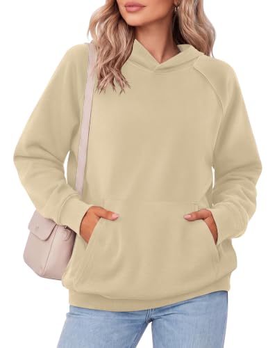 Zeagoo Sweat à capuche en polaire doux de poids moyen décontracté pour femme Y2K Automne Hiver Poche kangourou, marron clair, Large