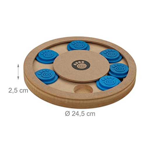 Relaxdays Intelligenzspielzeug für Hunde, Leckerli verstecken, interaktives Hundespielzeug Intelligenz, MDF, natur/blau, 1 Stück