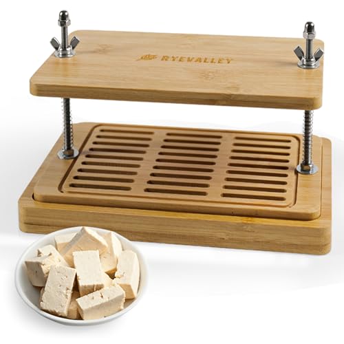 Bamboo Tofu Press by Ryevalley – Vegan Bamboo Tofu Press for Fast Water Removal from Silken, Soft & Organic Extra Firm Tofu. Eco-Friendly, BPA-Free, Durable.Perfect for High Protein Marinated Tofu