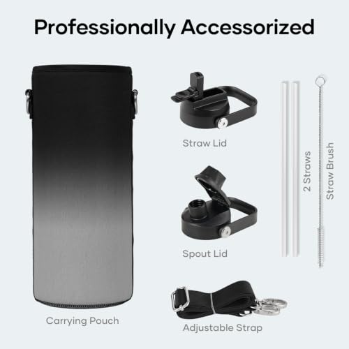 Image of BUZIO Triple Wall Vacuum Water Bottle with Dust-Proof Straw & Spout Lids