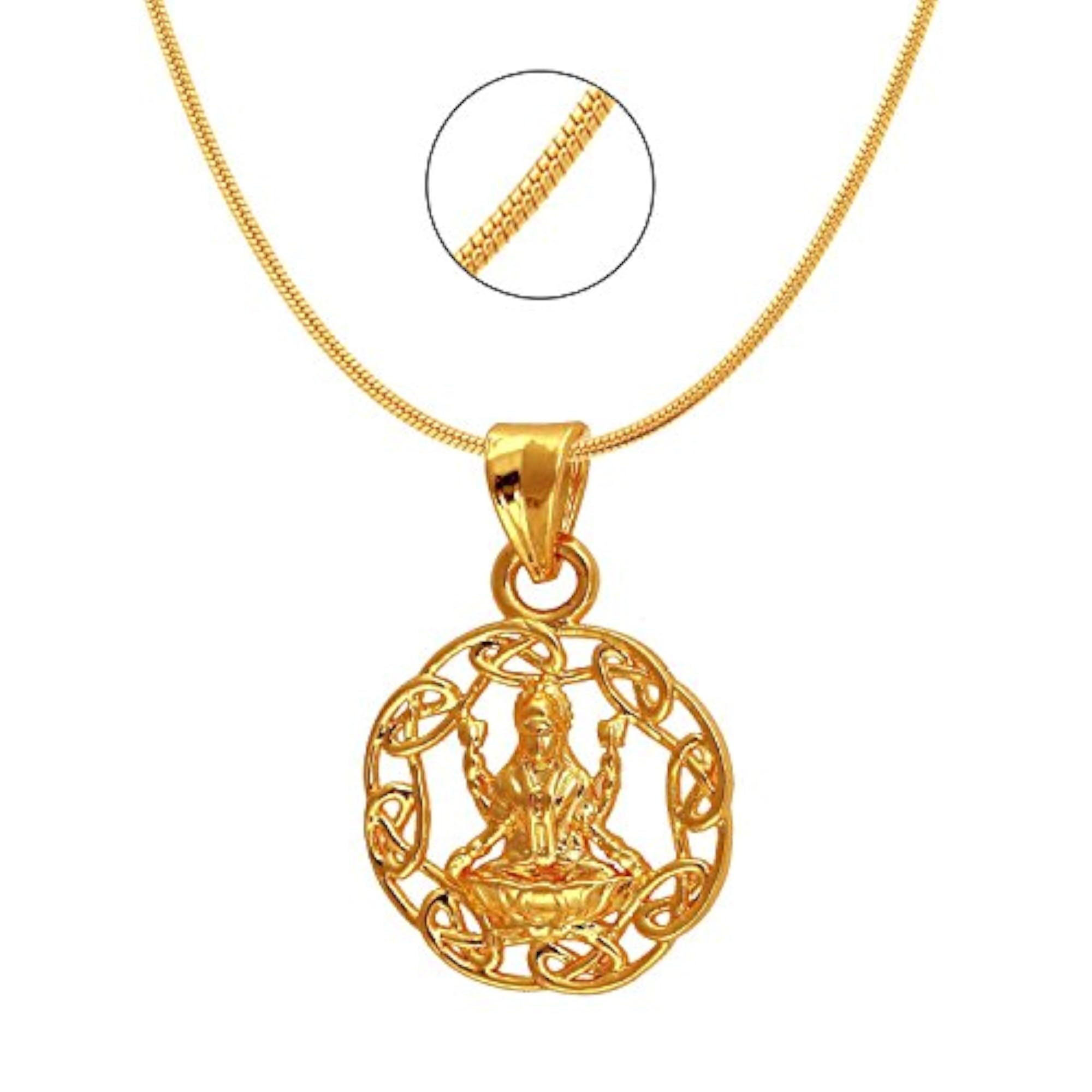 Exa Collection Laxmi Circle Plated Religious God Pendant with Chain