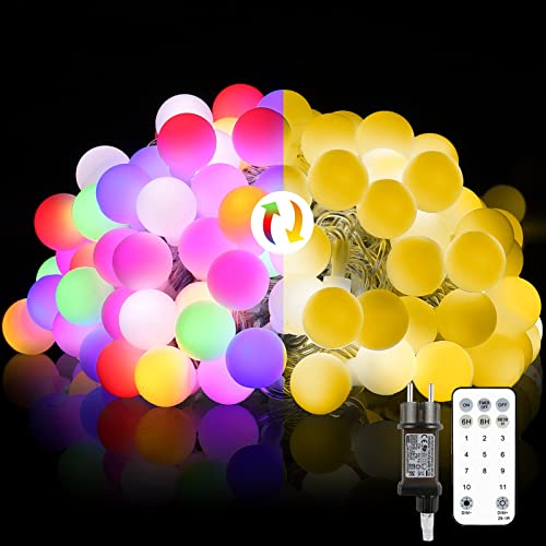 GuKKK Kugel Lichterkette, 200 LEDs Lichterkette Kugel 23m 11 Modi Dimmbar, Partylichterkette mit Stecker für Innen und Außen - ideal für Weihnachten, Hochzeit, Party, Garten (Bunt)