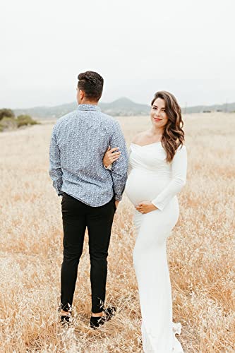 Saslax Maternity Elegant Fitted Maternity Gown Long Sleeve Slim Fit Maxi Photography Dress White 02 Xl #TOP6