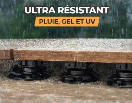 Lot de 15 Plots Réglables 90-150 mm pour Terrasse Bois & WPC – Supports de Dalle Stables, Résistants aux Intempéries – Installation Facile sans Outils