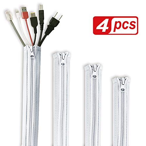 StangH Cable Management Sleeve White - Cord Organizer System Flexible Wire Hider Cover
